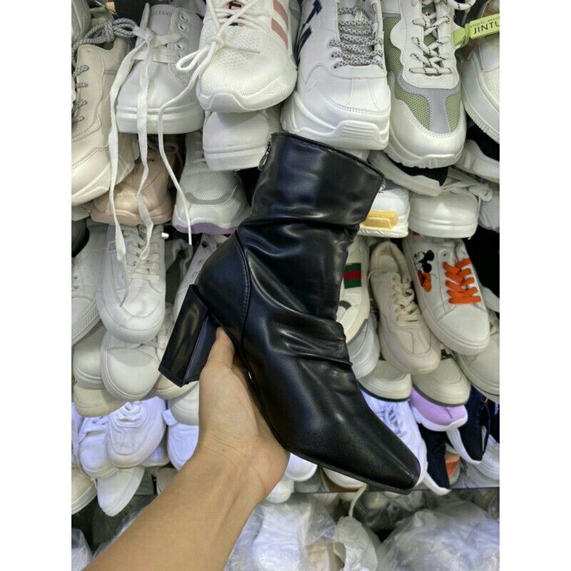 boot da nhăn gót khối vuông có hộp 7cm