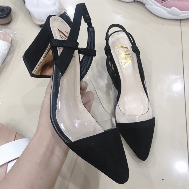 Sandal zara mũi nhọn đế vuông