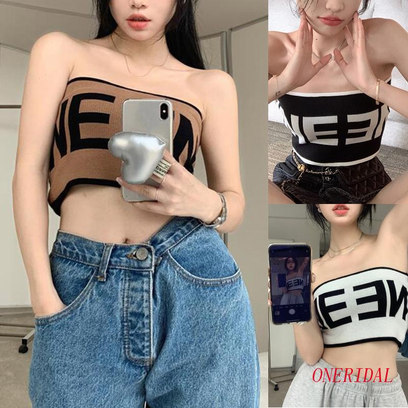 Áo Lửng Không Dây In Chữ Thời Trang Quyến Rũ Cho Nữ