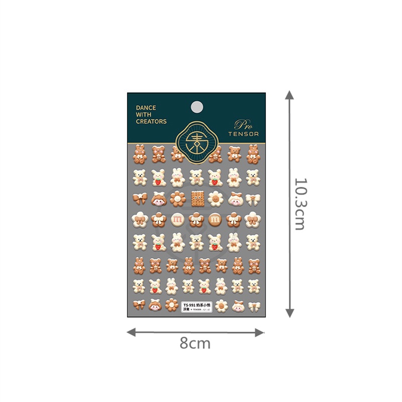 1 Tờ Miếng Dán Móng Tay Dập Nổi Hình Gấu Hoạt Hình 5D Dễ Thương Chống Thấm Nước Trang Trí Móng Tay DIY
