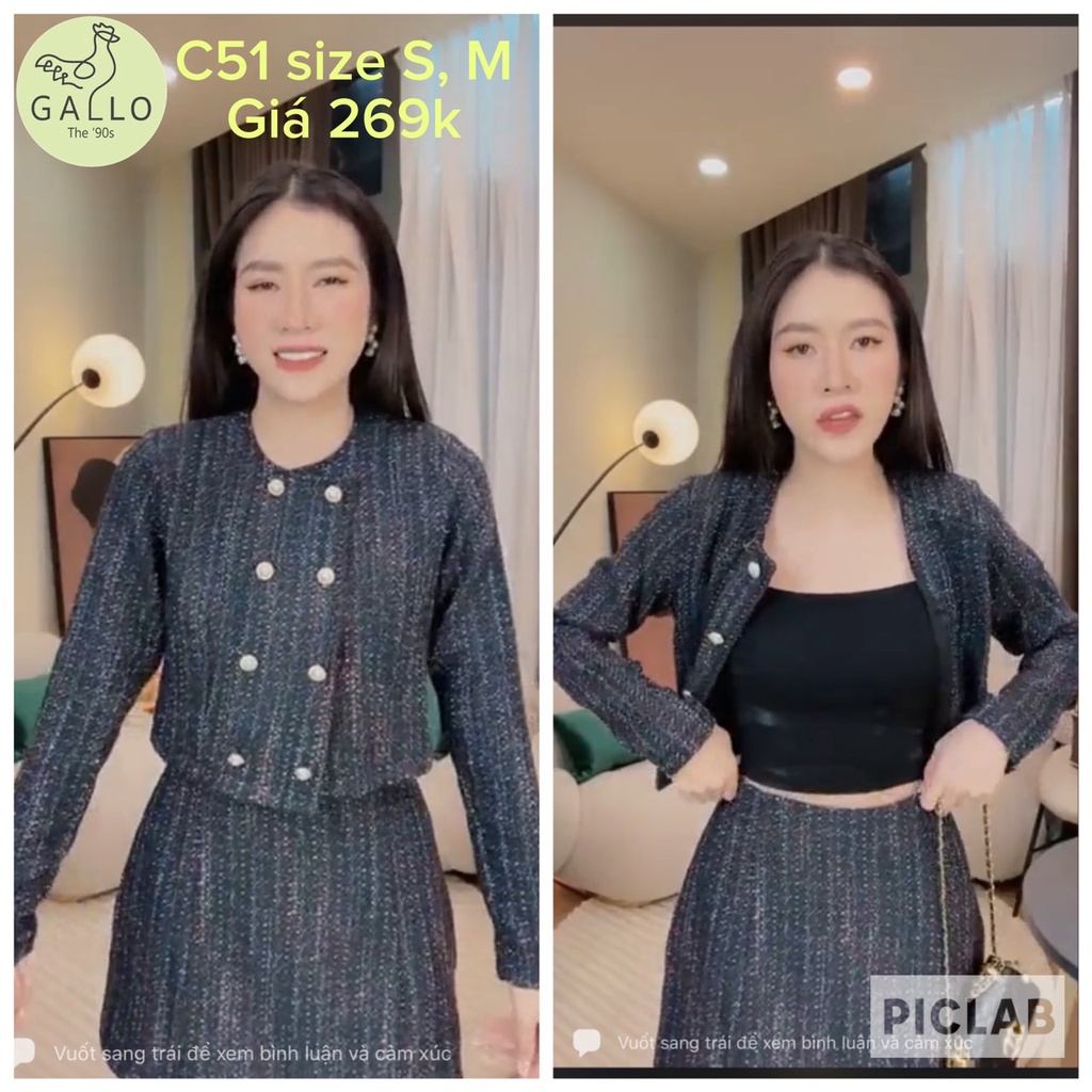 Mã C51 - Set dạ tay dài, chân váy dày dặn hàng Loan Lâm QC Taobao