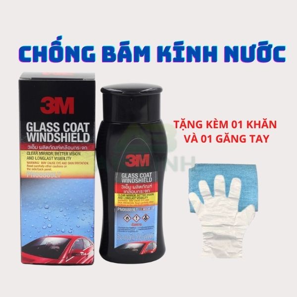 Chai Chống Bám Nước Trên Kính Xe 3M Glass Coat Windshield - Hạn Chế Vết Ố Nước PN08889LT 200ml