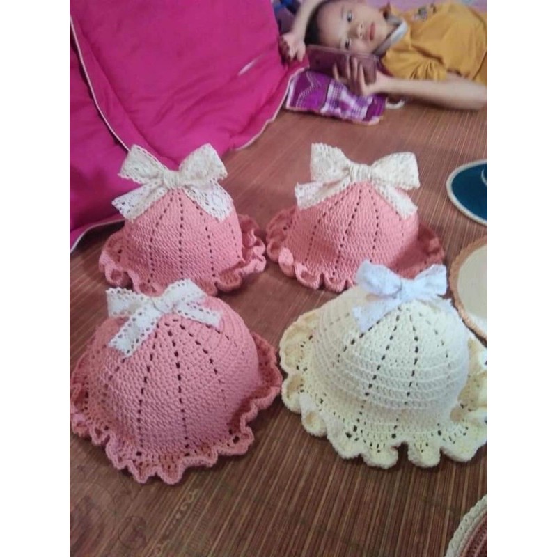 nón vành nhún tiểu thư đínhnơ nhiều mầu sắc