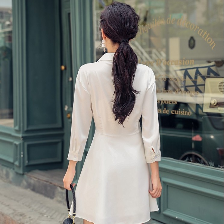 Đầm sơ mi nữ dáng a kiểu nhúng tay dài Emilyshop