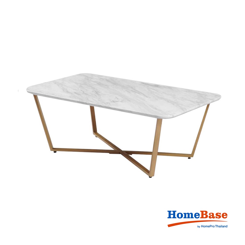 HomeBase FURDINI Bàn cà phê mặt bàn MDF hoa văn cẩm thạch khung thép W120x41,5xD65cm màu trắng