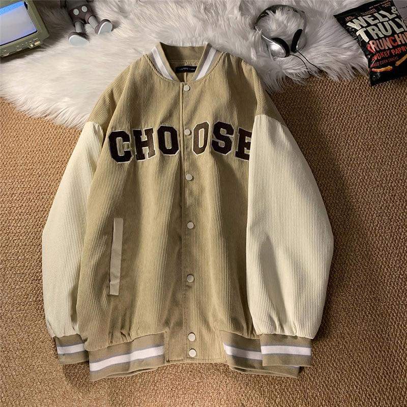 Áo bomber varsity jacket Unisex Form rộng nhung tăm Hình thêu 100% Áo khoác nam nữ Gonz Bóng chày- AQ STORE