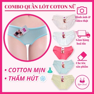 Combo 10 quần lót nữ cotton mịn, viền răng cưa, thấm hút mồ hôi và co giãn, size dưới 63kg