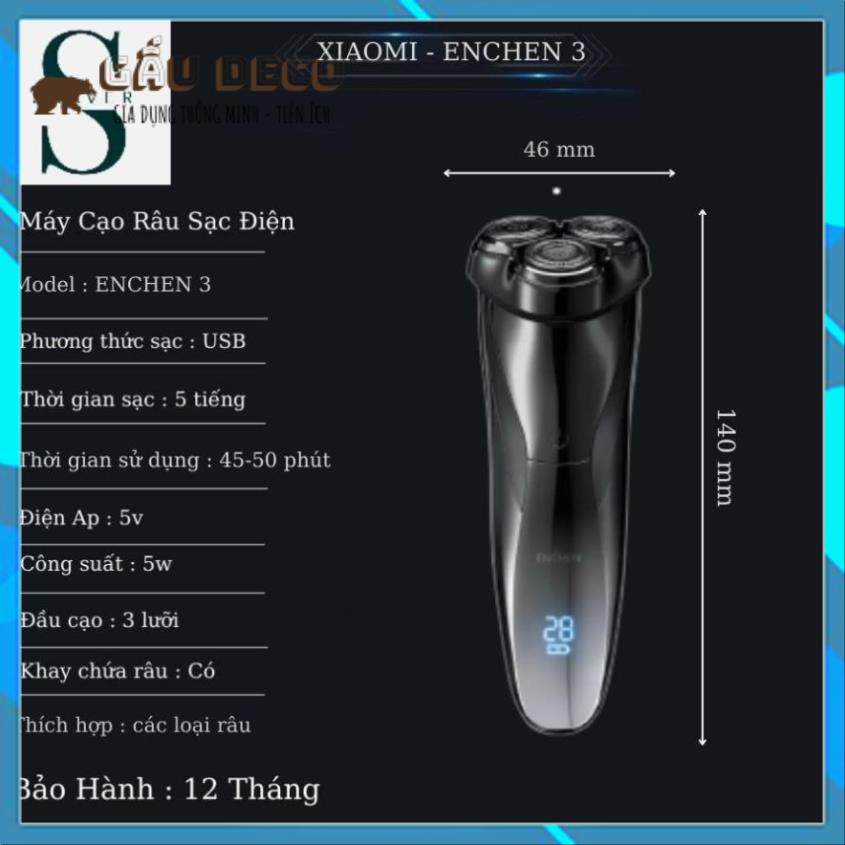 Máy cạo râu cao cấp Xiaomi Enchen BlackStone 3 Electric Shaver 3D, chống nước