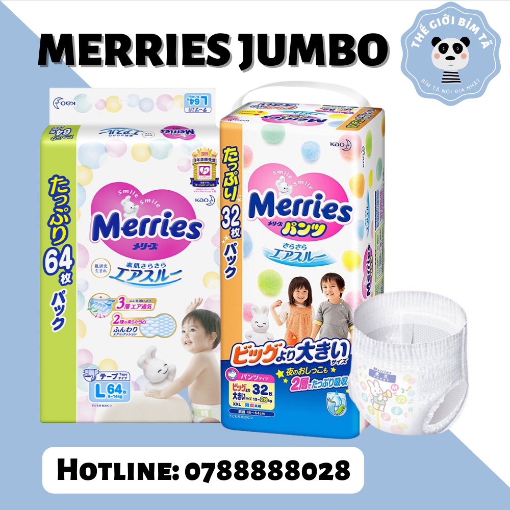 (MERRIES JUMBO)Bỉm Tã Dán/Quần Merries Nội Địa Nhật Đủ Size M76/M74/L56/XL50/XXL32