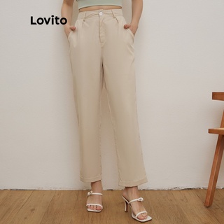 Lovito Quần ống côn có túi trơn vừa phải L20D052 (màu mơ)