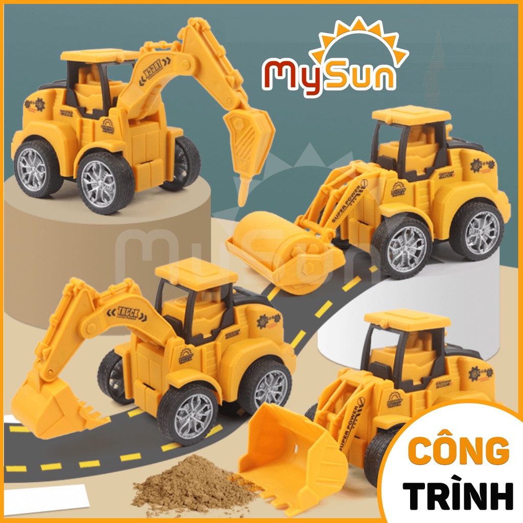 Xe công trình máy ủi lu, xe múc cuốc đất, máy xúc đồ chơi MySun