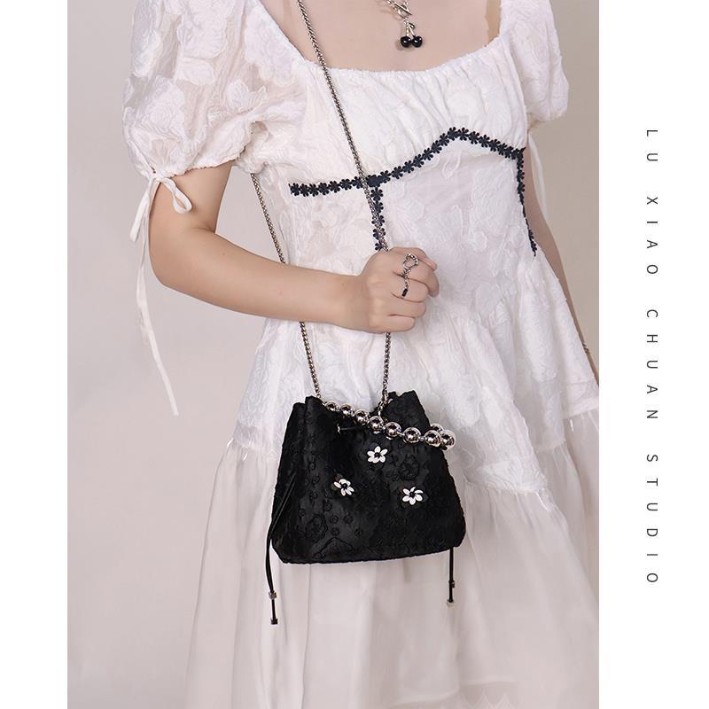 Túi bucket jacquard dây rút nhỏ thời trang mới mùa hè