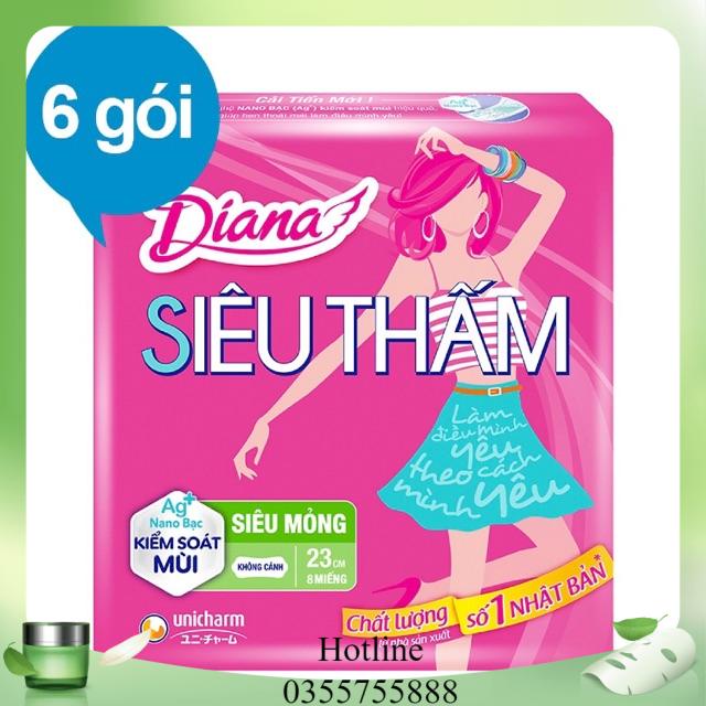 Lốc 6 Gói BVS Diana siêu mỏng không cánh