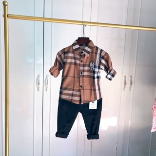 Set sơ mi bbr + quần kaki rách