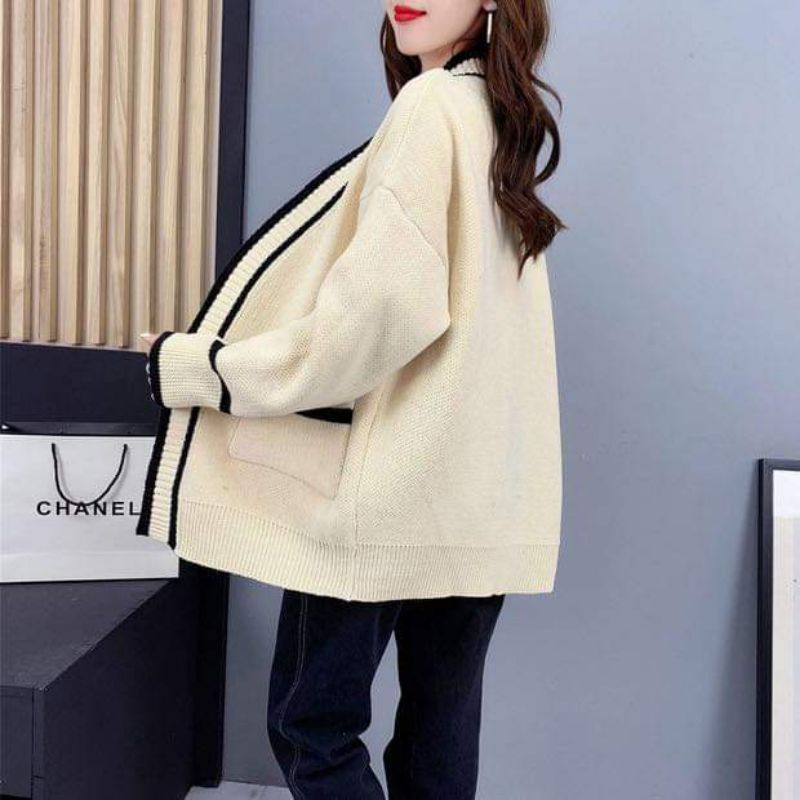 Áo khoác len cardigan from over size viền 2 túi.