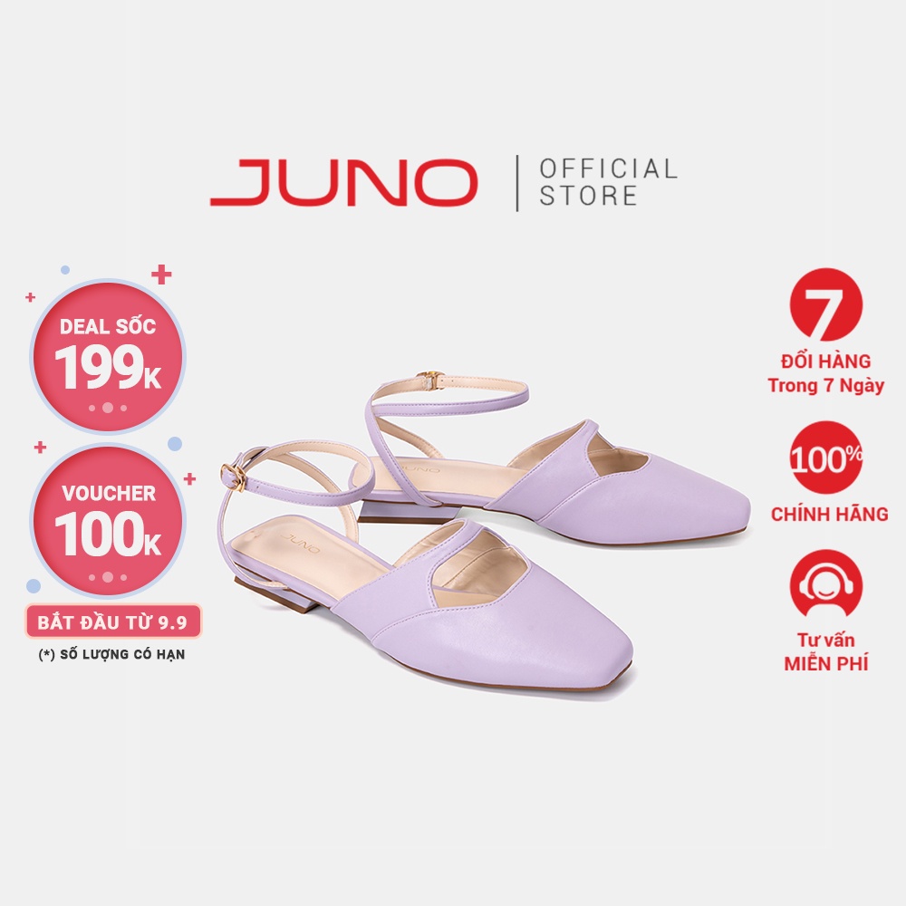 Giày Búp Bê Nữ 3cm Thời Trang JUNO Mũi Vuông Quai Mảnh BB03089