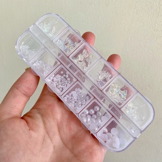 Set phụ kiện nail, ngoc trai nail mix nơ màu Ab