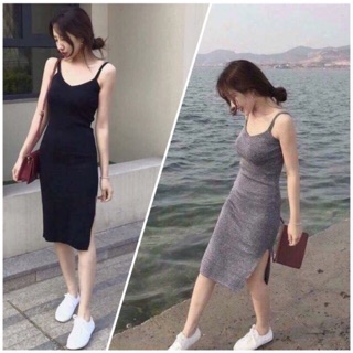 Đầm ôm body hai dây co giãn xẻ đùi