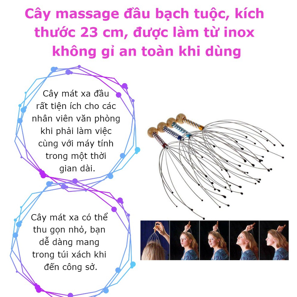 (𝗚𝗶𝗮́ 𝗦𝗶̉) Cây Massage Đầu Giảm Stress, Dung Cụ Mát Xa Đầu Thư Giãn, Bớt Đau Nhức Đầu Tiện Lợi