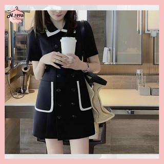 [Sale lỗ] Đầm đen hai túi phối viền trắng [H.1995store]