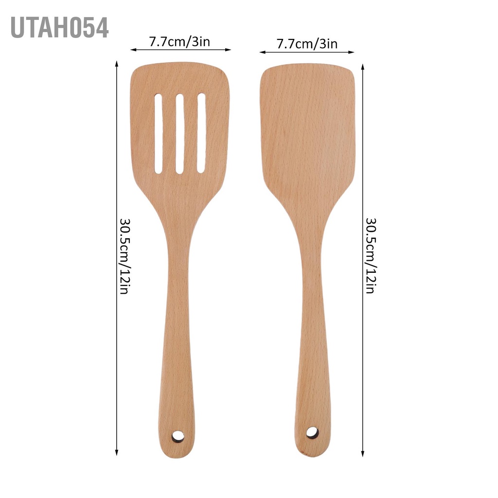 Utah054 Bộ thìa gỗ với xẻng cầm tay bằng Sồi Dụng cụ nấu ăn