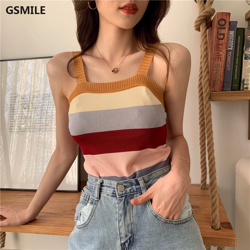 Áo tank top nữ cổ yếm kẻ sọc thời trang cho nữ