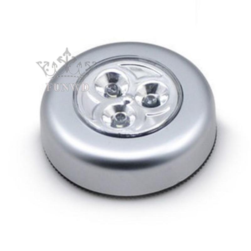 Light Push Tap Car Wall Silver 5W Stick On Home Bedroom Lamp Wireless Self-stick Closet Tent 3LED Under Cabinet