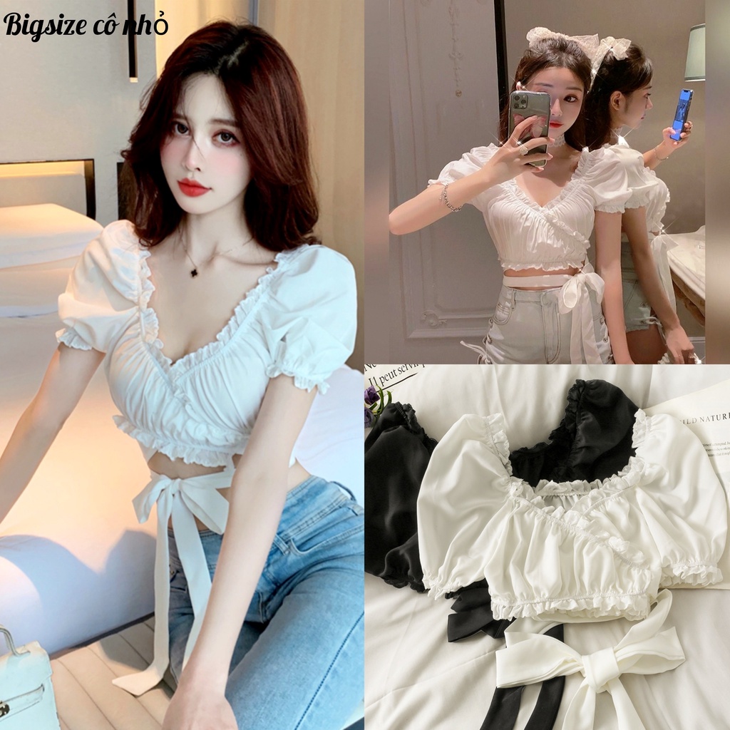 Áo Sơ Mi Nữ Bigsize Bánh bèo Thắt Nơ Che Bụng Và BẮp Tay Cực Hot MÃ AT11