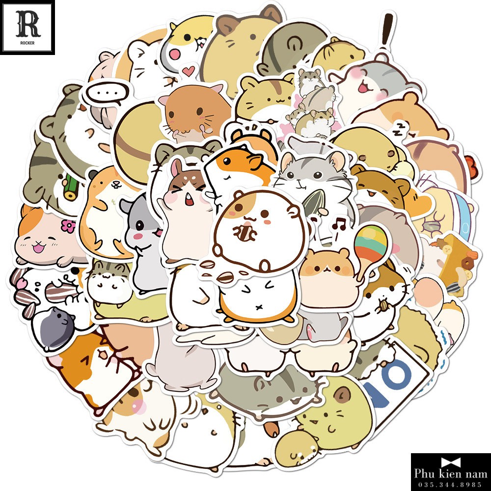 Sticker PVC Hamster 50 Hình ST092 - Stickers Chống nước Dán Mũ bảo hiểm Vali Laptop Điện thoại Dán xe