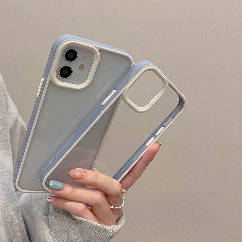 Ốp Điện Thoại Cứng Trong Suốt Viền Thẳng Màu Tương Phản Cho iphone 15 14 13 12 11 pro max xs xr x 8 7 plus + se 2020