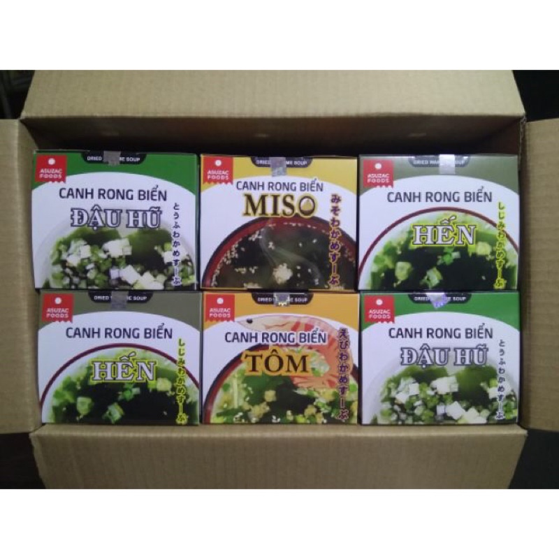 Canh rong biển ăn liền Asuzac đủ 5 vị đậu hũ, tôm, thịt bò, hến, Miso hộp nhỏ  dinh dưỡng, tiện dụng