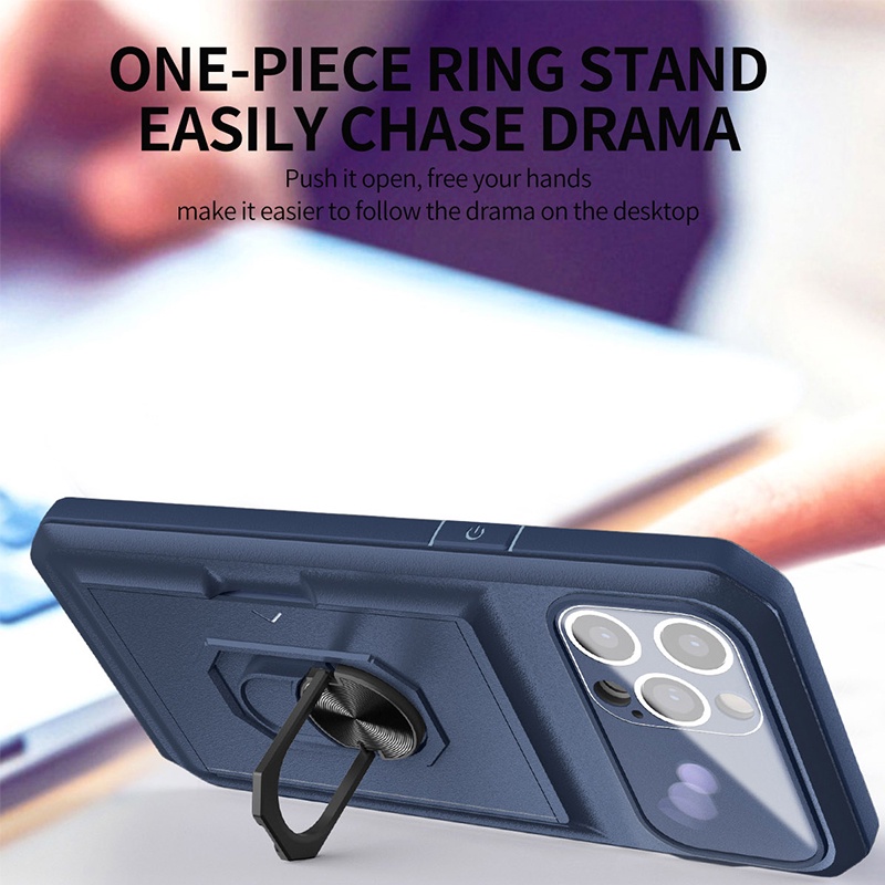iPhone 13 Pro Max Case Card Holder Camera Protector Hard Case For iPhone 13 13 Pro iPhone 12 12 Pro Max iPhone 11 Pro Max iPhone 7 Plus 8 Plus Car Magnetic Finger Ring Holder Shockproof Phone Cover