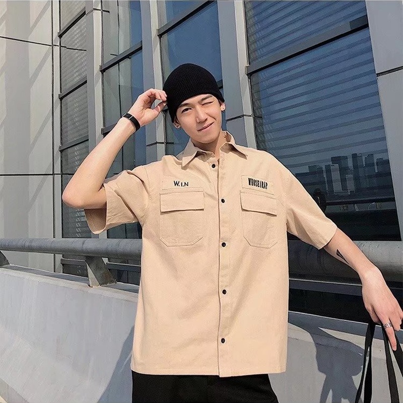 Áo Sơ Mi Tay Ngắn Có Túi Lớn Phong Cách Retro Nhật Bản Thời Trang Mùa Hè Cho Nam Size M-2xl