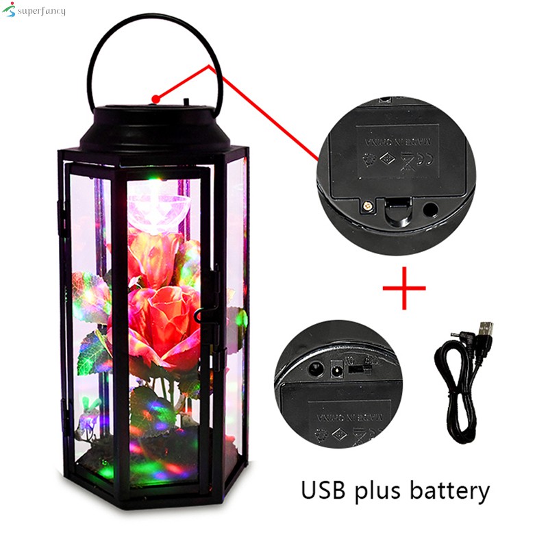 Rechargable LED Rose Wind Lamp with Rose in Glass Dome and Metal Frame 11*31cm Ornament Gift for Valentine's Day Wedding