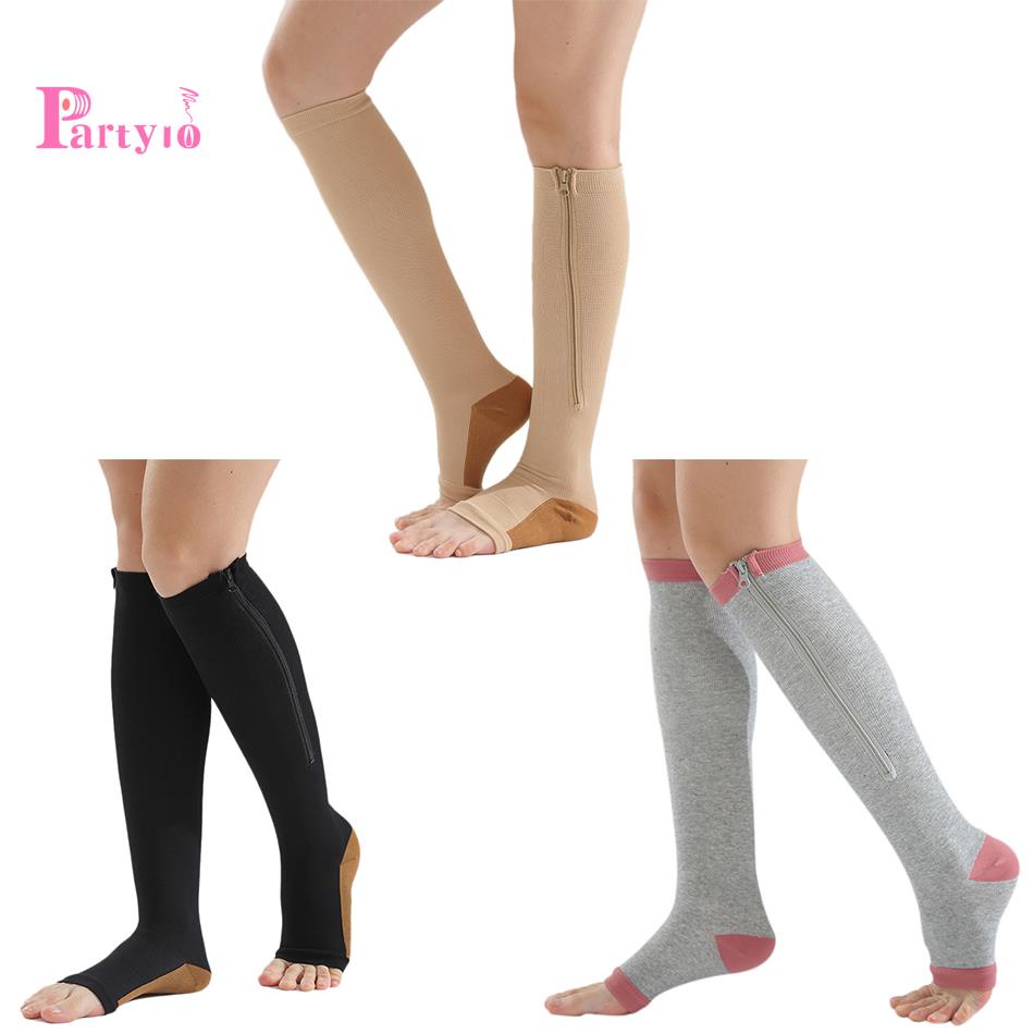 Vớ Nén Nylon Hỗ Trợ Hở Ngón Chân Chống Giãn Tĩnh Mạch Có Khóa Kéo L / Xl (Màu Sắc)