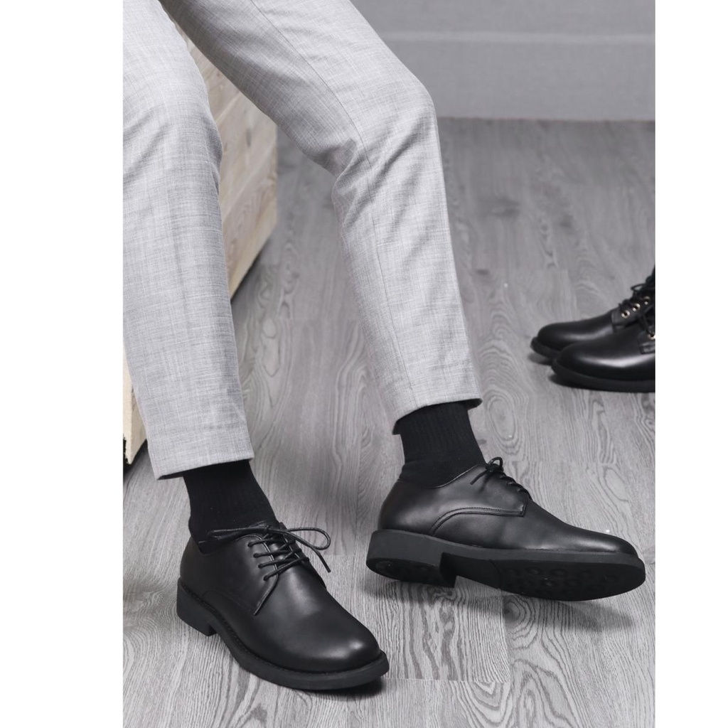 Giày Tây Nam Derby Black 01 Lucas Shoes, Kiểu Dáng Công Sở Cổ Thấp, Da Bò Nappa, Đế Cao Su Đúc - Bảo Hành 1 Năm