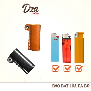 Bao bật lửa da bò thật có khoen treo móc khóa Dza leather, bao hộp quẹt da thật 100%