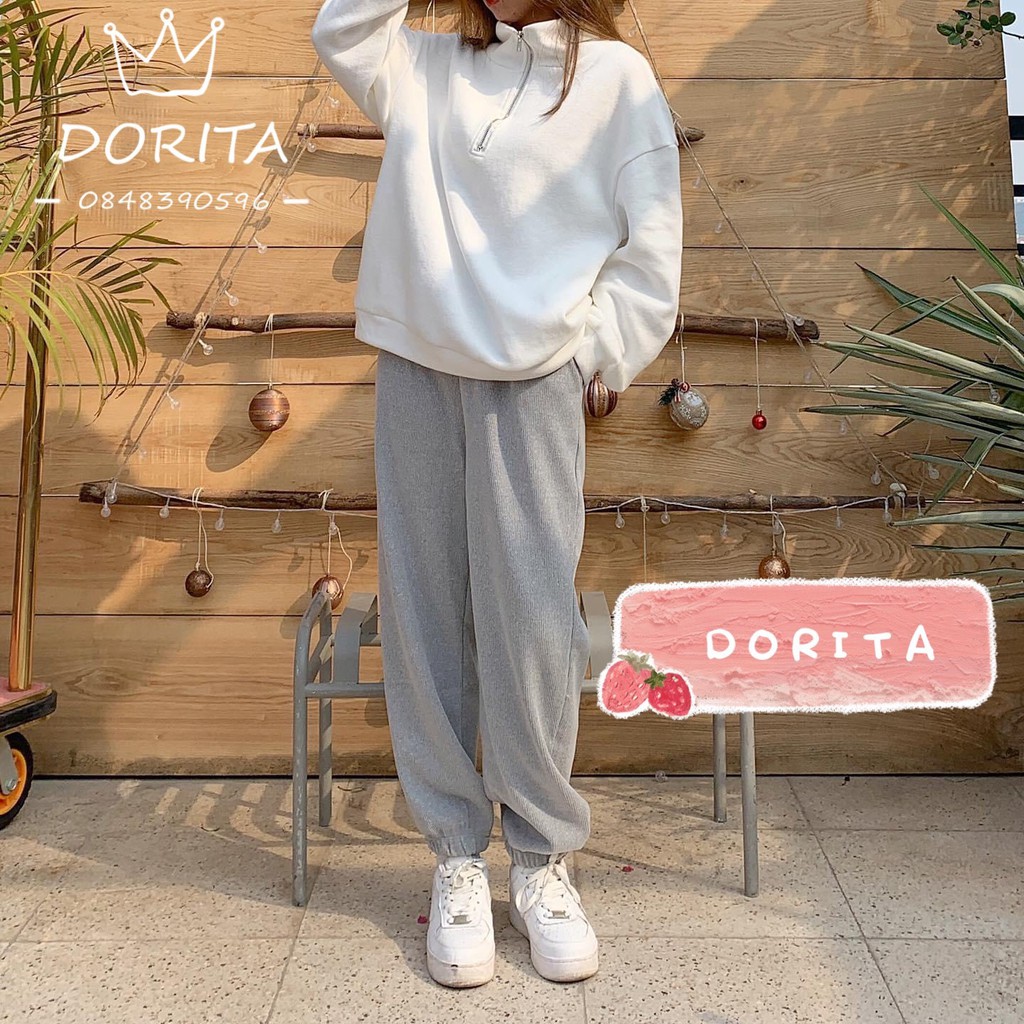[Ảnh thật/Video Quần Jogger nỉ, Quần Jogger nữ nhung tăm bo gấu - Dorita Boutique