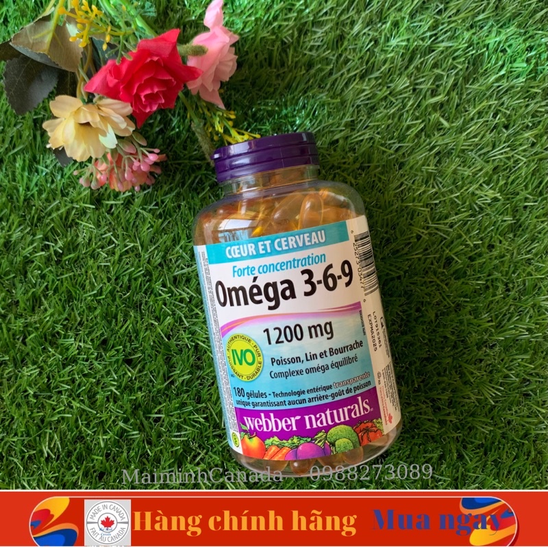 (Canada) Dầu cá Heart and mind High Potency Omega 3-6-9 1200mg Fish, Flax Borage Webber Naturals 180 viên; Omega369