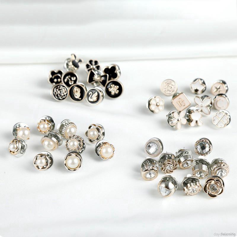Bộ 10 ghim cài áo hình tròn/hoa/nơ đính ngọc trai kiểu Hàn Quốc