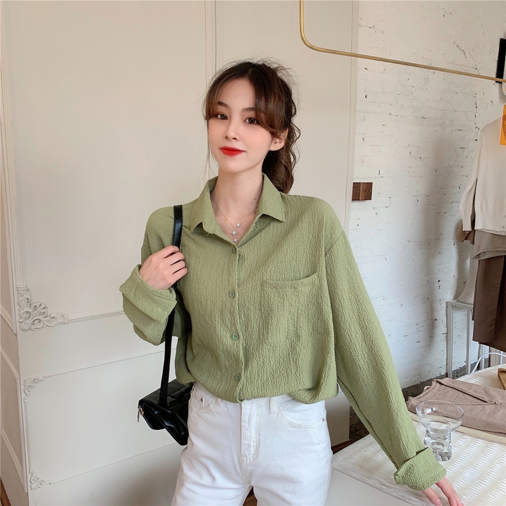 SUXI Áo Sơ Mi Tay Dài Dáng Rộng Màu Sắc Đơn Giản Dễ Phối Đồ