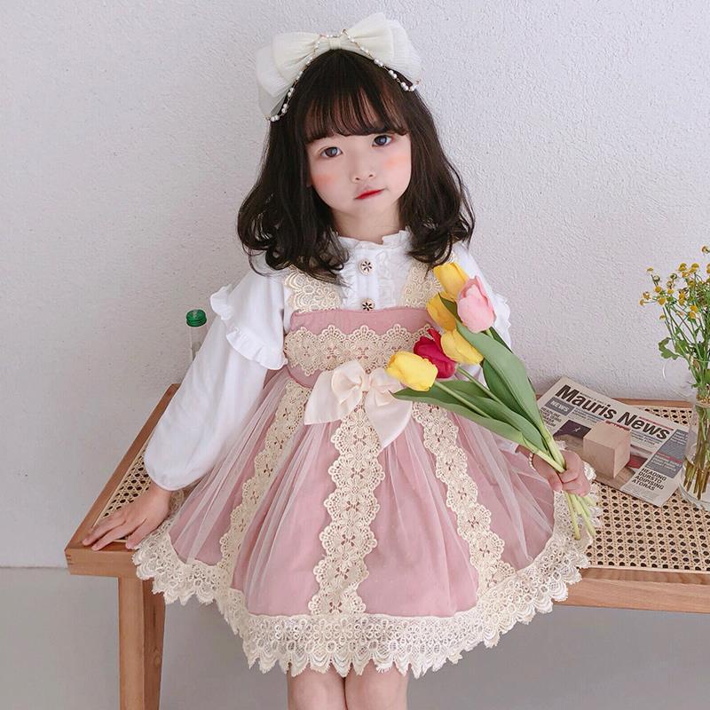 Đầm Hai Dây Phối Ren Phong Cách Lolita Cho Bé Gái