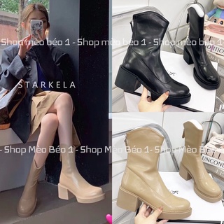 Bốt boot stakela lửng mũi tròn gót vuông khoá sau fullbox hàng quảng châu cao cấp
