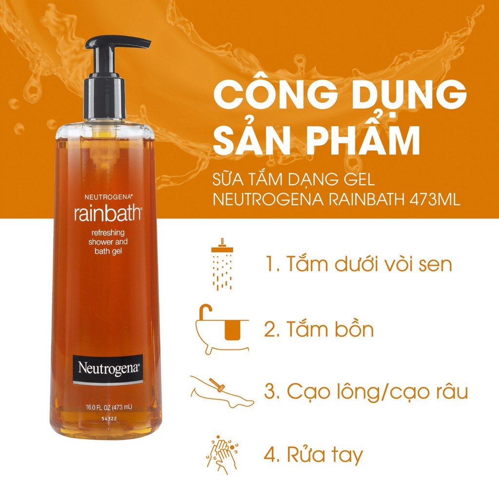 Sữa Tắm Neutrogena Dưỡng Ẩm &amp; Tươi Mới Dạng Gel Rainbath Original Shower And Bath Gel 473ml