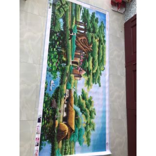 Tranh đính đá thành phẩm làng quê đã đính 2mx90cm