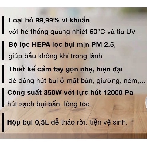 Máy hút bụi cầm tay Deerma thông minh mini hút bụi ga giường nệm, ghế sofa diệt khuẩn UV - HAPOS