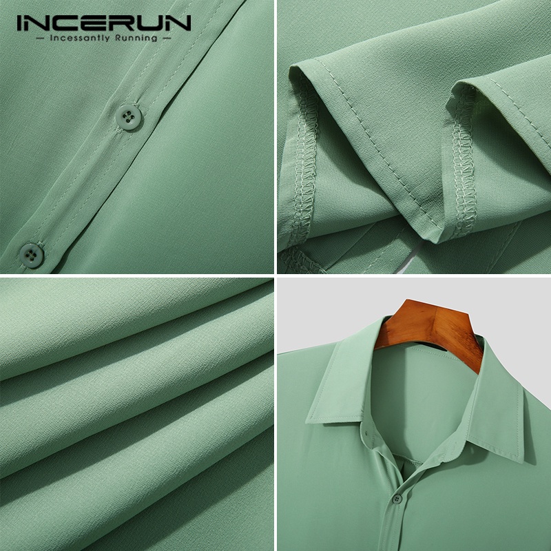 Áo sơ mi nam INCERUN ngắn tay màu sắc đơn giản