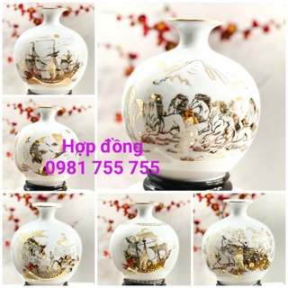 Bình hút lộc trắng vẽ vàng sứ bát tràng _bình bông trang trí phong thủy tài lộc