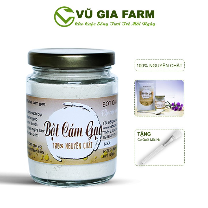 Bột Cám Gạo Nguyên Chất Vũ Gia (100g/ hũ) + Tặng Cọ Quét Dưỡng Da