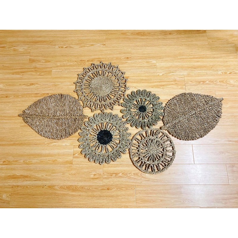 Bán sỉ set cói treo tường set đĩa cói decor tường thảm cói treo tường thảm cói vintage thảm lục bình treo tường